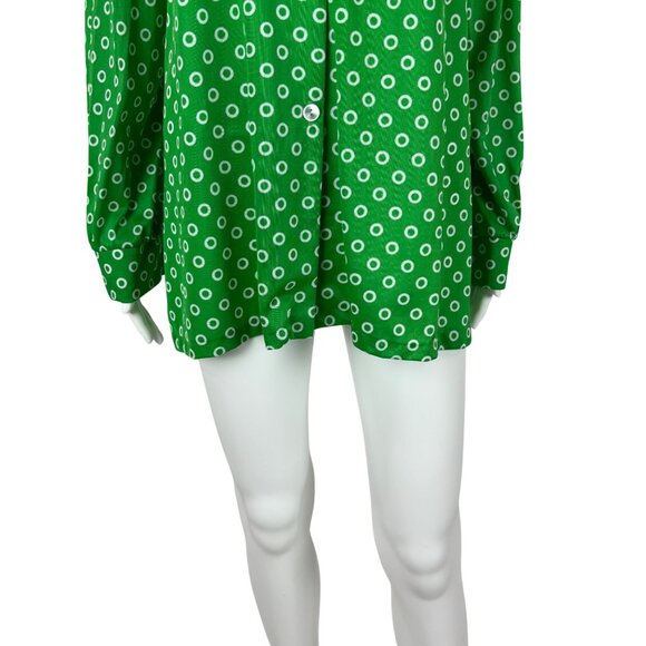 Vintage 70s Circle Top Women's XL Green Shiny Swim Cover Up Long Sleeve Shirt - Picture 6 of 10